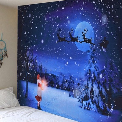 Christmas Tapestry Xmas Tree Santa Claus Pattern Wall Hanging Carpet ...