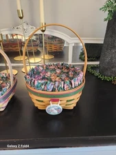 Longaberger 1998 Small Stained Easter Basket+Prot+Liner+Tie On Perfect Cond