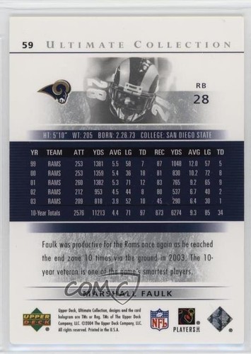 Upper Deck Ultimate Collection 2004/750 Marshall Faulk #59 Salón de la fama - Imagen 2 de 4