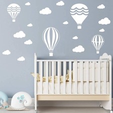 Nursery Room Wall Art Sticker – White Clouds and Air Balloon Vinyl Decals