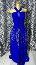 Damen Neckholder Maxikleid blau lang rückenf...