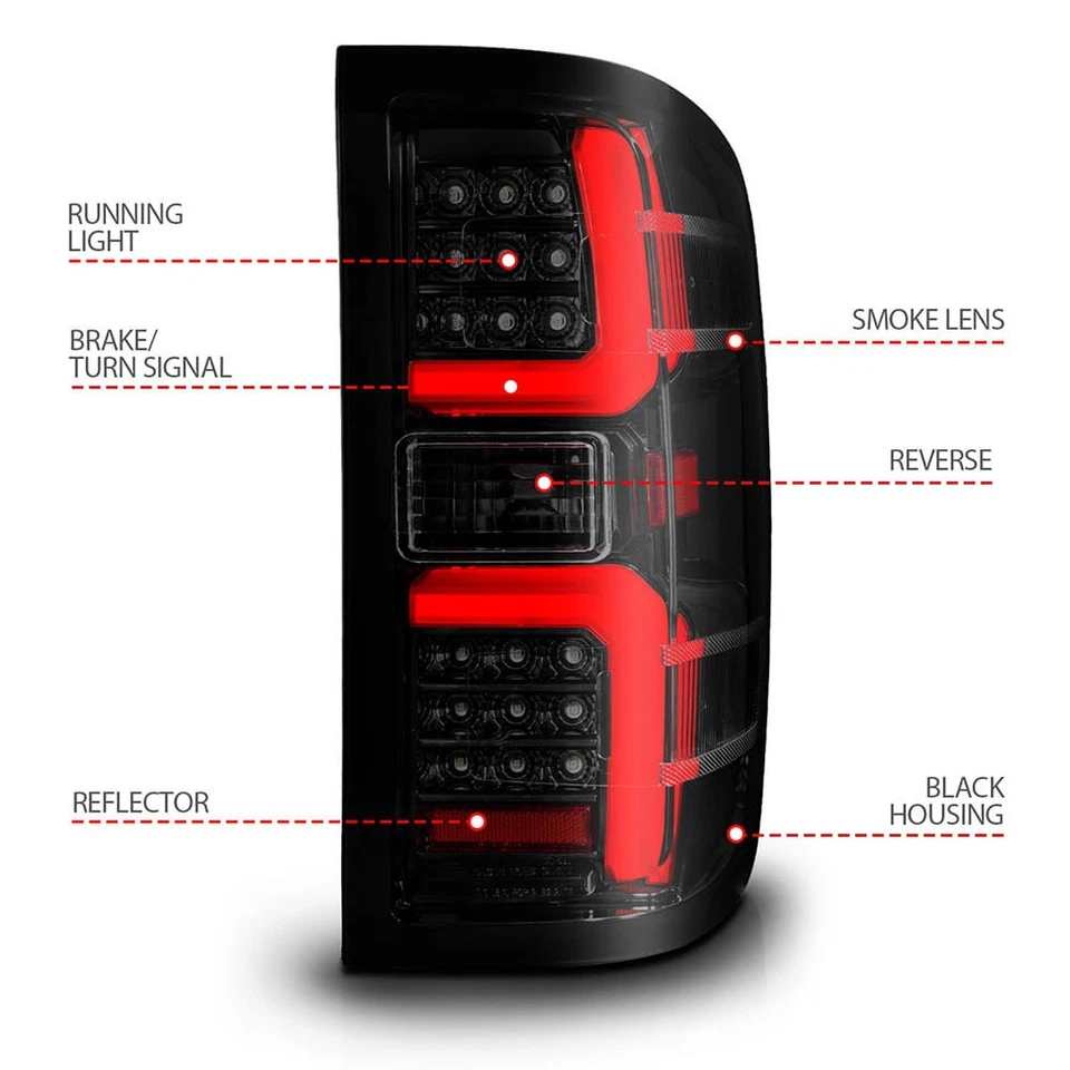 Luces traseras de lente de humo negras con barra de luz para Chevy Silverado 1500 14-18 sin LED Foto 4 de 4