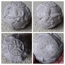 Señor hindú indio Ganesha de 3" x 3" + bailarines + bola/esfera de piedra tallada en loto
