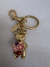 COACH Garden Bear Bag Charm CH845 Key Chain Ring Tea Rose Flower