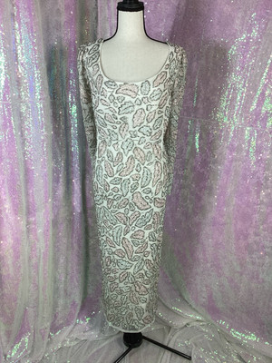 Mac Duggal 5424 Leaf Beaded Scoop Neck Cocktail Gown Sz 16 AUTHENTIC NWT