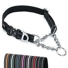 Martingale Collar for Dogs with Stainless Steel Chain Medium,Black Black