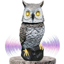 Brown Solar Owl with Motion Detector, Flashing Eyes, Spinning Head, Realistic...