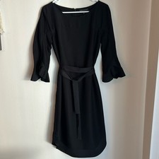 Banana Republic Women Ruffle 3/4 sleeve boat neck black tie waist dress 4 NWT!
