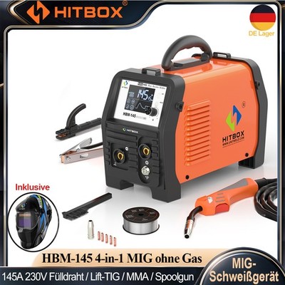 4-in-1 LED MIG Schweißgerät HITBOX 145A 230V MIG ohne Gas MMA Lift-TIG Spoolgun