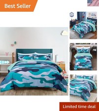 Ultra Soft Aqua Camouflage Comforter Set for Kids Teens - 5 Piece Collection
