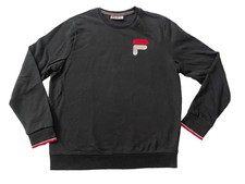 Men Fila Logo Sweatshirt Pullover Long Sleeve Shirt Top Crew Neck Black Large