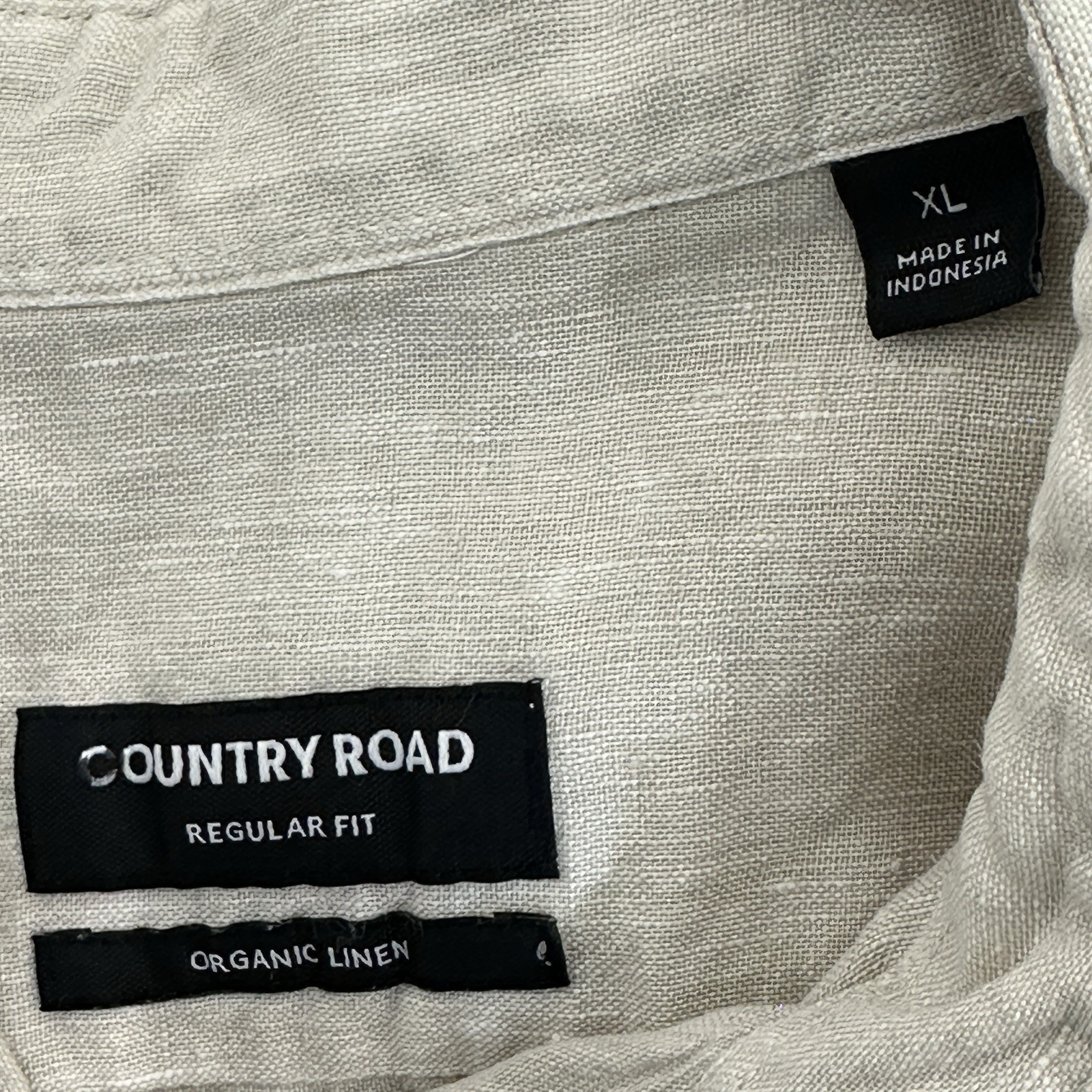 Country Road Shirt Men XL Beige Regular Fit Organic Linen Button Up Short Sleeve image 3