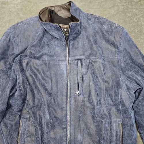 Remy Jacket Mens 40 Blue Lambskin Leather Full Zip Moto Racer Handcrafted USA image 2