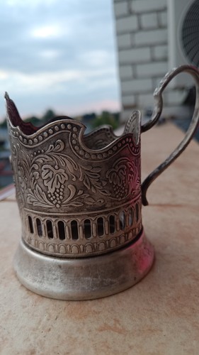 Vintage Soviet Podstakannik Cup Olympic with spoon - Picture 2 of 12