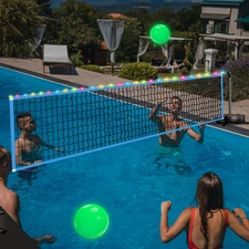 Pool Volleyball Net with Light - Portable Outdoor LED Volleyball Net with 2 Glow