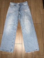 ZARA WOMAN SUPER WIDE-LEG SIZE 4 BLUE JEANS Distressed EUR 36 High RISE RN 77302