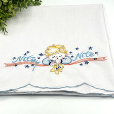 Vintage Infant Crib Flat Sheet Embroidered Nitey Nite Baby Blonde Nursery 36x45