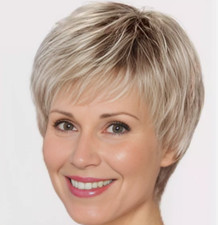 Short Layered Pixie Cut Ash Blonde Mix Synthetic Hair Wig Women Soft Natural
