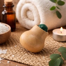 Natural Wooden Face Massage Roller with Green Jade Stone
