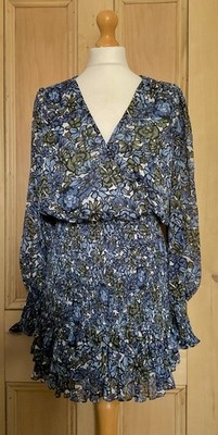 VERONICA BEARD blau Blumendruck gerafft Chiffon Minikleid 8