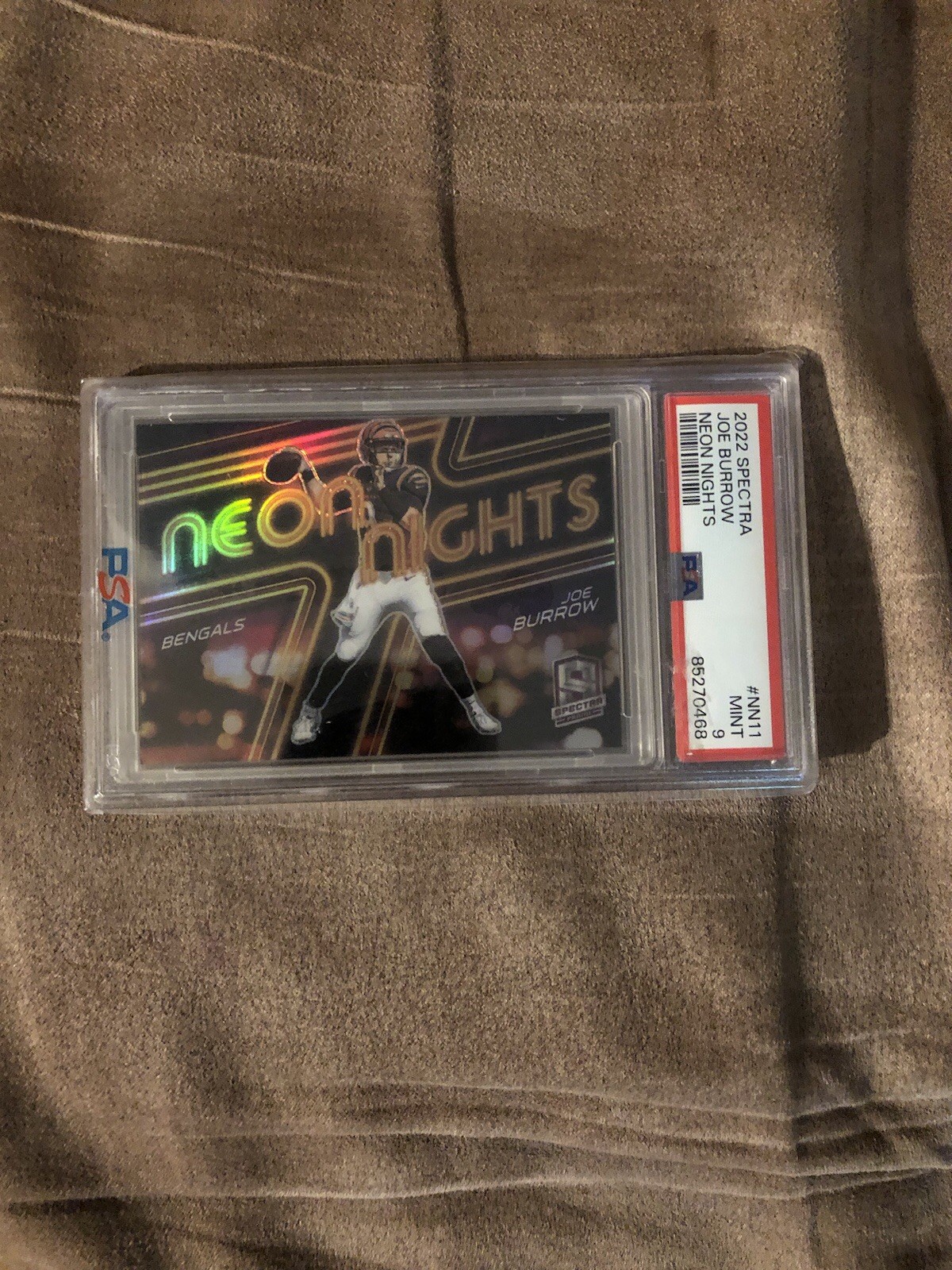 2022 Spectra Neon Nights Joe Burrow SSP Case Hit PSA 9