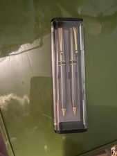 Set of Two  Twist Ballpoint Gray Pens with Case  One Blue  One Black Ink Pen