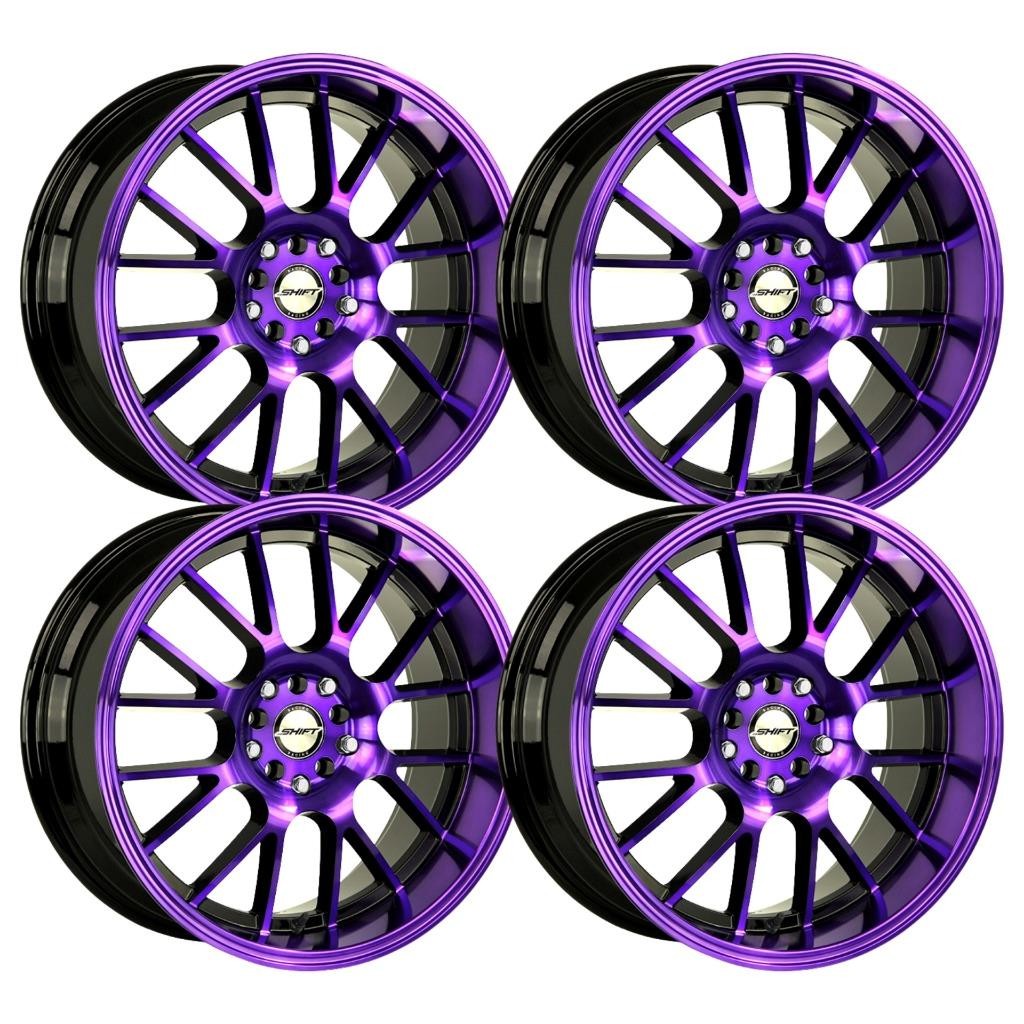 Set-4) Shift Crank 17x7.5 5X100/5X114.3 30MM Black Purple wheels
