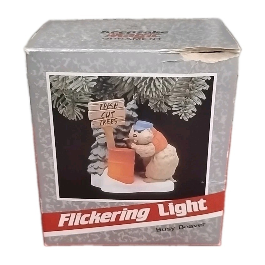 VTG 1989 HALLMARK KEEPSAKE MAGIC FLICKERING LIGHT BEAVER CHRISTMAS Ornament *3F