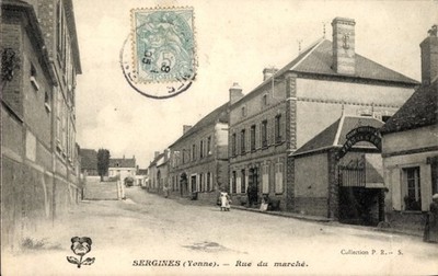 Postcard Sergines Yonne, street Rue du marché, postmark, collection P... - 4806730