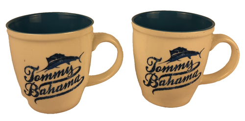 Tommy Bahama Blue Marlin Coffee Mug Cup Blue Off White Collector Set Of 2 2006 - Picture 2 of 5