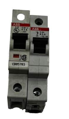 LOT OF 2 ABB S 201 U K 5 A CIRCUIT BREAKER 1POLE UNIT 230/400 S201UK5A 