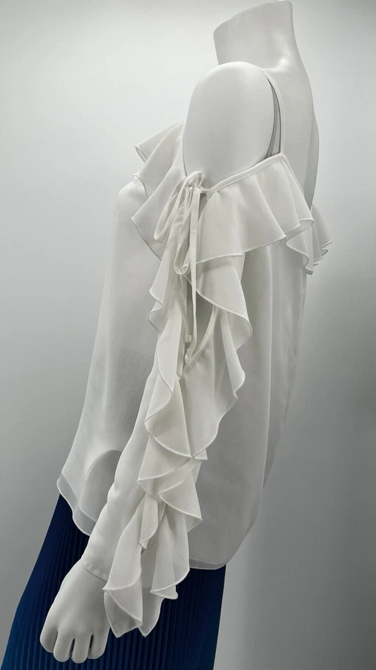 Blusa Blugirl Blumarine para mujer con volantes blancos al hombro talla 42 Foto 4 de 4