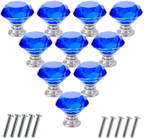 10Pcs Crystal Glass Diamond Cabinet Knobs Drawer Dresser Knobs Pull 30mm - Picture 24 of 26