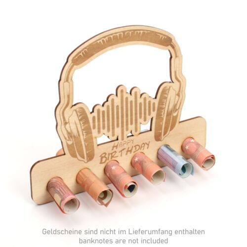Geldgeschenk "Musik & Kopfhörer" zum Geburtstag - Geldscheinhalter aus Holz - Bild 9 von 9