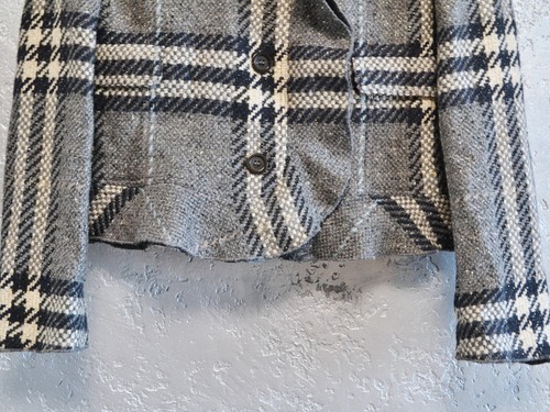 Rare BURBERRY Women's Tweed Wool Pleated Coat Blazer Short Plaid US-8/S - Picture 7 of 11