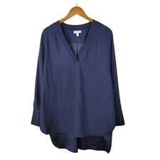 Nordstrom Top Size Large Menswear Oversize Hi-low Navy Blue Blouse V Neck