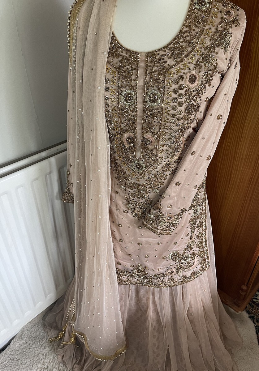 Size 40 Asian Pakistani Wedding Lengha Dress- Rose Gold- Worn Once- Large  Size | eBay UK