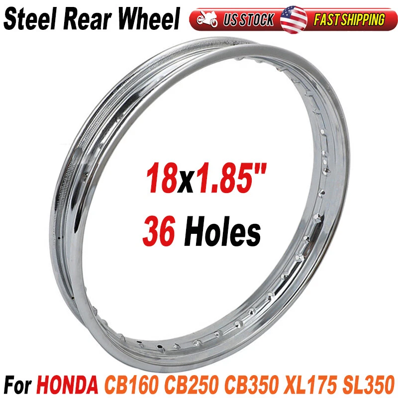 Chrome 18x1.85" Rear Wheel Drum Rim For Honda Hawk 250 SL125K SL175 SL175K SL350 Foto 2 de 4