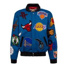 NEW Mens NBA Varsity All Teams Logos Patch Cowhide Real Leather Jacket NWT