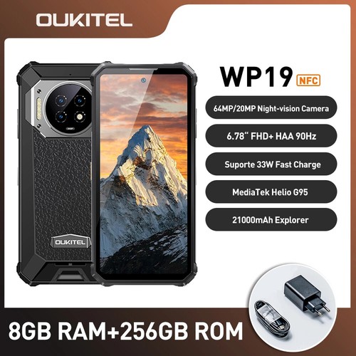 Smartphone robusto Oukitel WP19 21000 mAh 8 GB + 256 GB visione notturna 90 Hz 64 MP fotocamera