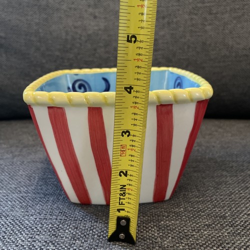 3 Swoozie’s Square Ceramic Bowl With Summer Beach Ball Design Yellow Red Stripes - Picture 5 of 11
