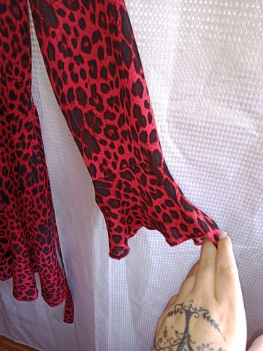Lipsy Red Black Leopard Wrap Ruffle Dress 18 Long Sleeve Never Worn New - Picture 9 of 11