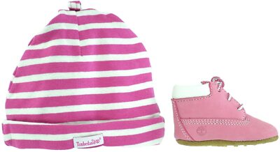 Timberland Infant/Toddler Boys Girls Crib Bootie Hat Gift Set, Pink or  Wheat