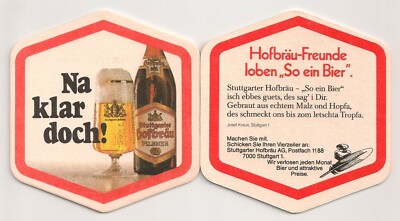 Stuttgarter Hofbräu - old beer mat ''Of course! Such a beer''