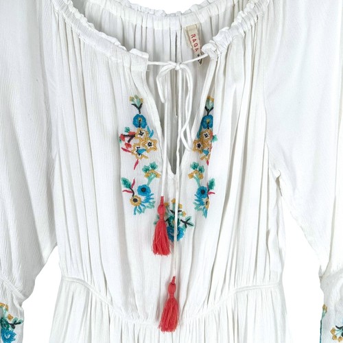 RAGA White Floral Embroidered Gauze Boho Dress Size Medium - Picture 5 of 9