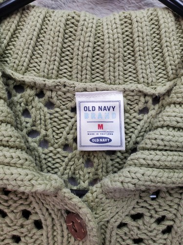 Old Navy Cardigan Sweater Girls Medium Green Crochet Long Sleeve Button Front - Picture 7 of 8