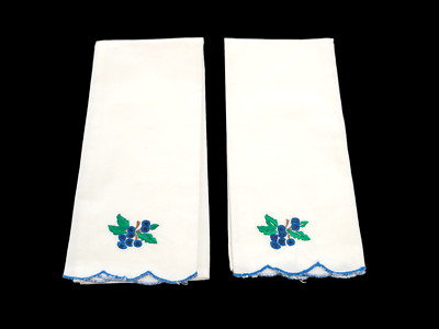 2 Princess House Easy Living 100% Cotton Embroidered Tea Towel Blue Blueberries