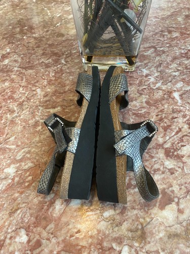 NAOT Pamela Women's Metallic Leather Snakeskin Print Wedge Sandals 39/US 8, $159 - Picture 7 of 11