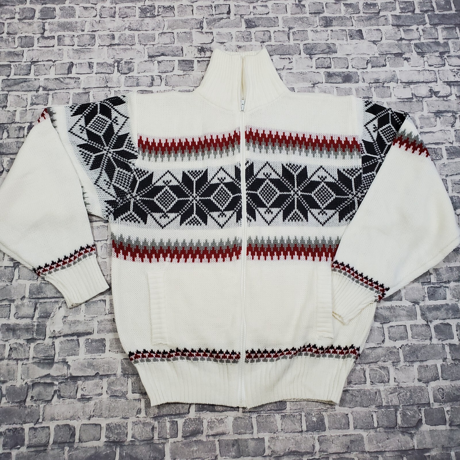 Vtg Blair Fair Isle Sweater Womens Large Christmas Knit Zip Jacket