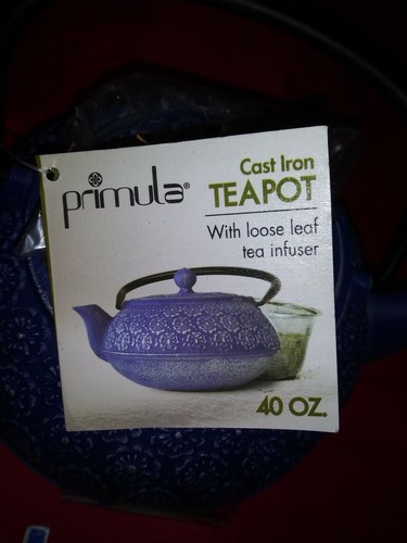 Primula Floral 40oz. Cast Iron Teapot Stainless Steel Tea Infuser Kettle Pot NEW - Picture 3 of 5
